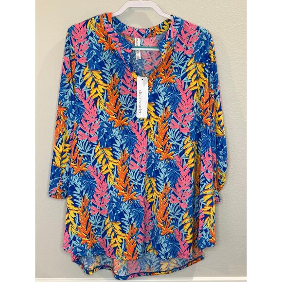Dear Scarlett NWT Lizzy Top in Blue Pink Branches 3/4 Sleeve Blouse Sz 2X - Picture 1 of 6